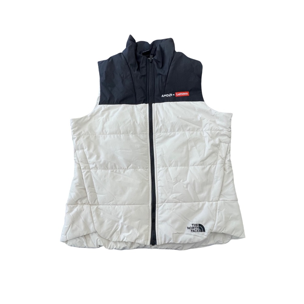 The North Face Womens AMD Lenovo Colorblock Puffer Vest White Black Size M I09 - Picture 1 of 3